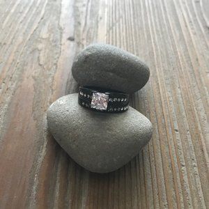 New Black Stainless Steel Square CZ Women Ring Sz8